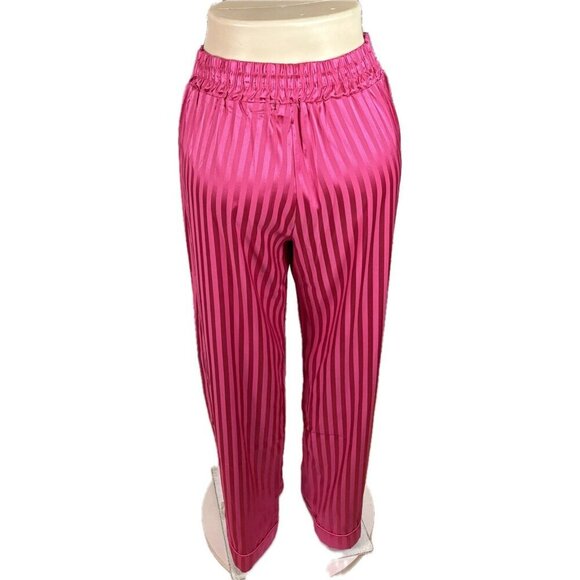 Tart L Satin Pink Faint Striped Button Short Sleeve Top/Satin Pants Pajama Set - Picture 8 of 9